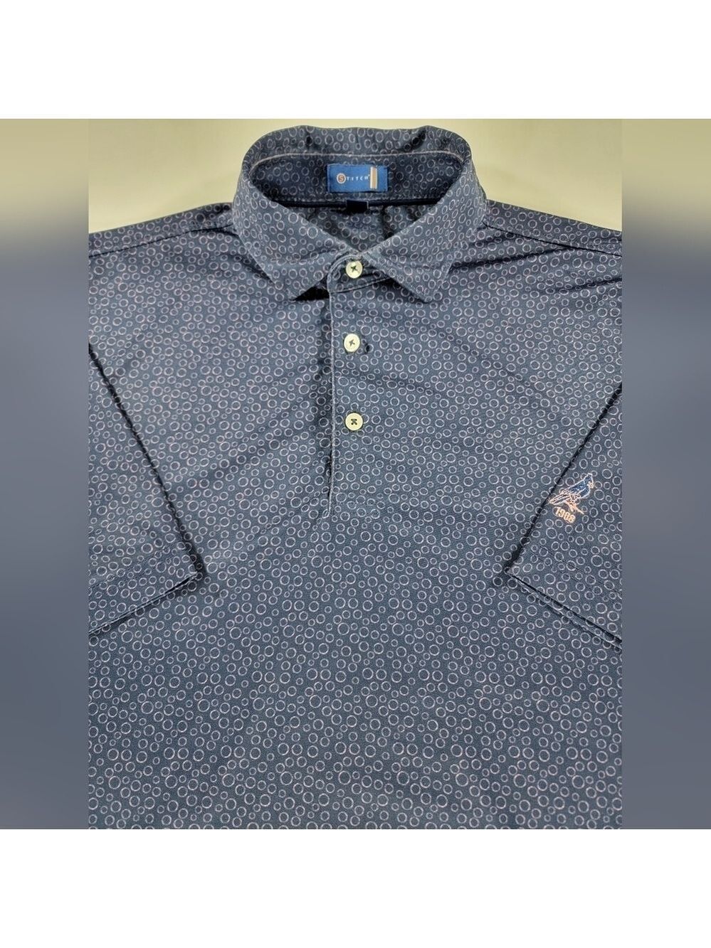 STITCH Golf Shirt Men's Large Performance Navy Blue Geometric All Over Print AOP